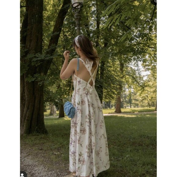 NWT BROCK COLLECTION X H&M COLLABORATION CREAM FLORAL MIDI DRESS SIZE MEDIUM - Picture 7 of 12